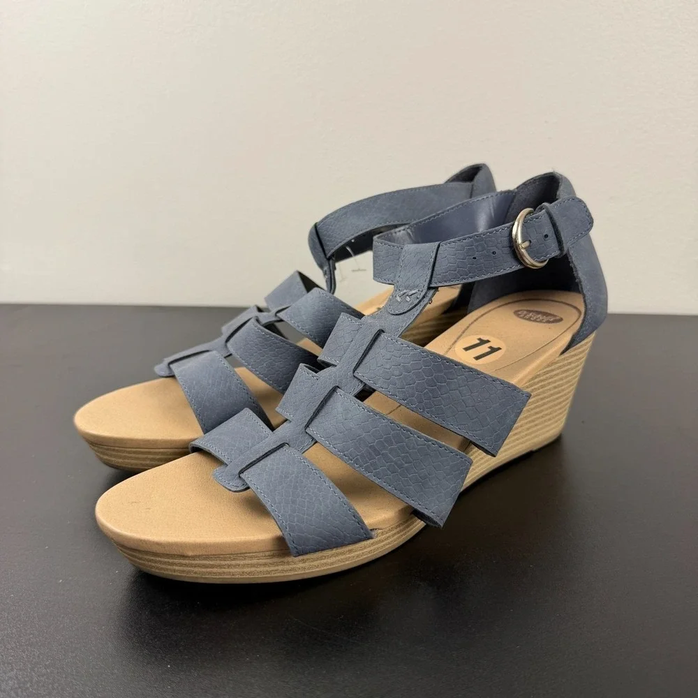 Dr. Scholl's Esque Wedge Heel Sandals Women's 11M Gray Snake Print Faux Casual
